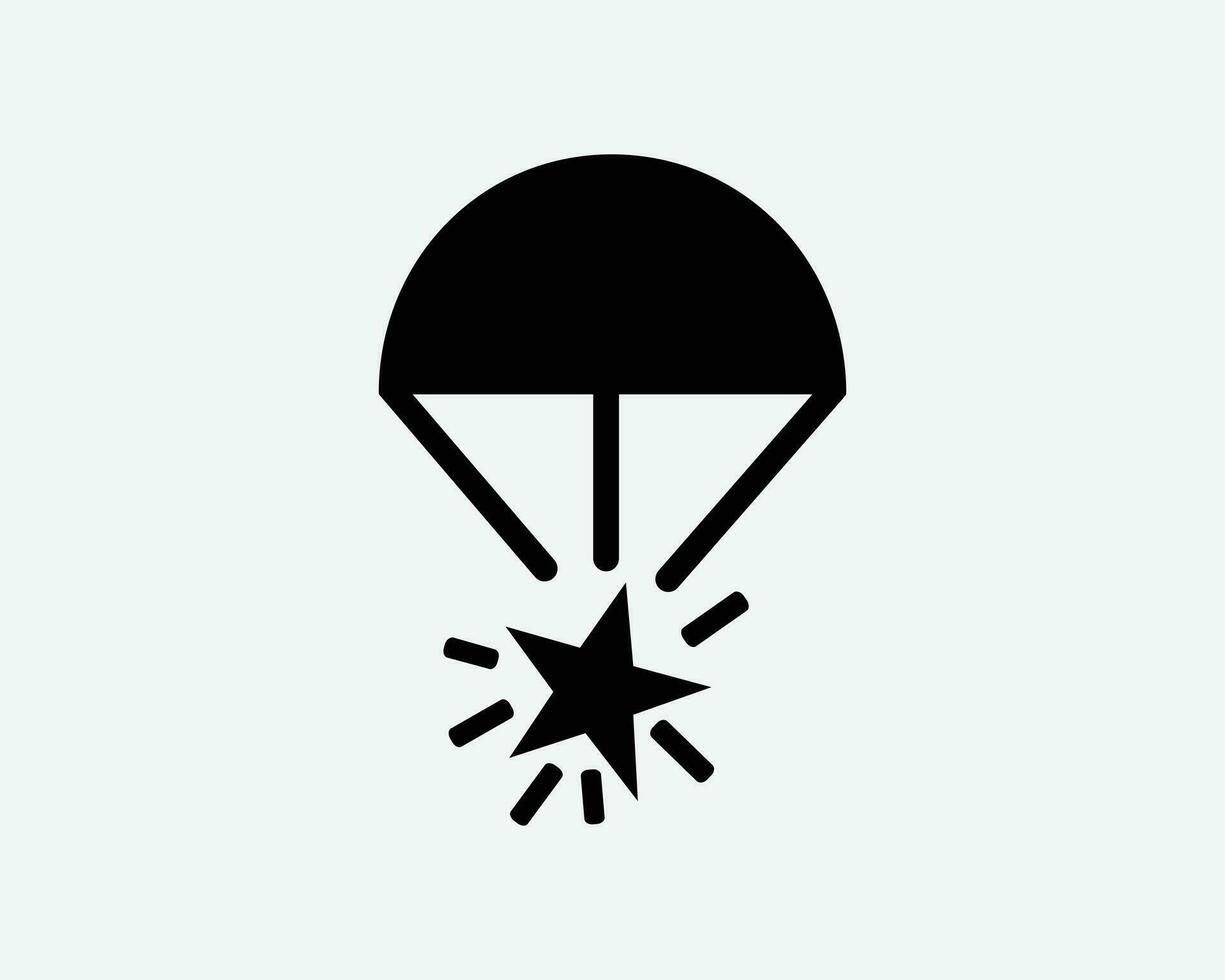 paracadute bagliore stella razzo emergenza salvare nero bianca silhouette cartello simbolo icona grafico clipart opera d'arte illustrazione pittogramma vettore