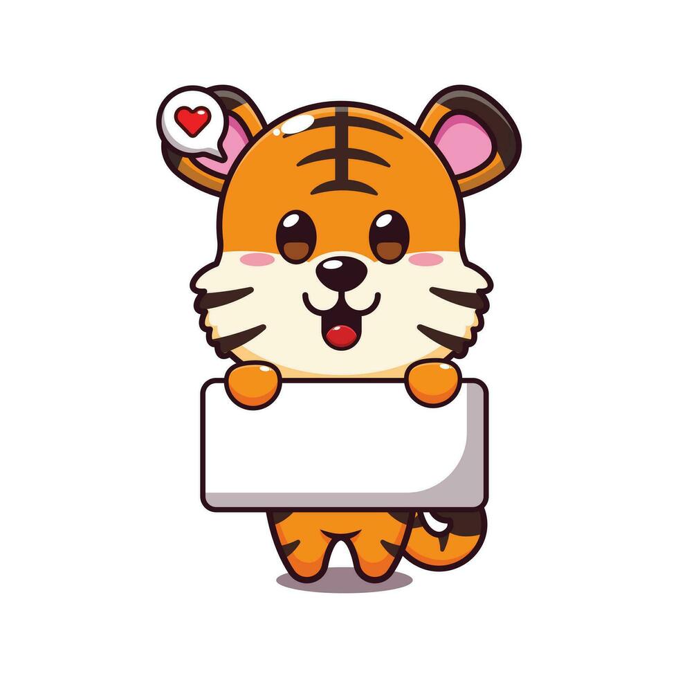 carino tigre Tenere saluto bandiera cartone animato vettore illustrazione.