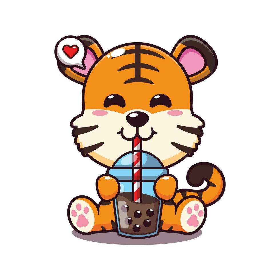 carino tigre bevanda bolla latte tè cartone animato vettore illustrazione.