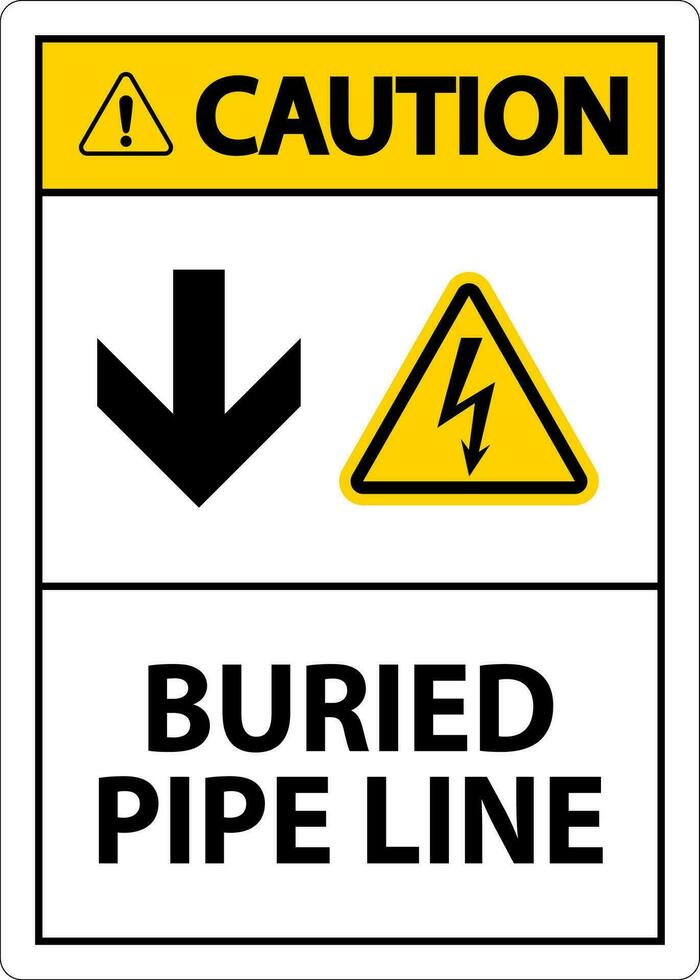 attenzione cartello sepolto tubo linea con giù freccia e elettrico shock simbolo vettore