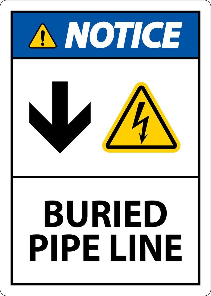 Avviso cartello sepolto tubo linea con giù freccia e elettrico shock simbolo vettore