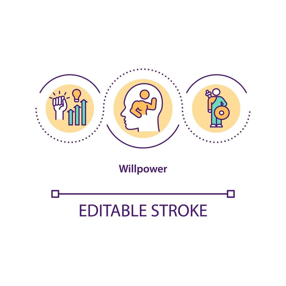 icona del concetto di forza di volontà. determinazione personale per il miglioramento delle competenze. definizione degli obiettivi. illustrazione di linea sottile idea di autocontrollo. vettore isolato contorno rgb disegno a colori. tratto modificabile