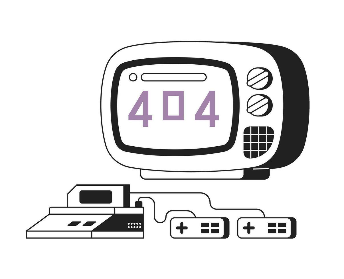 tv schermo e consolle per video gioco nero bianca errore 404 veloce Messaggio. passatempo attività. monocromatico vuoto stato ui design. pagina non trovato apparire cartone animato Immagine. vettore piatto schema illustrazione concetto