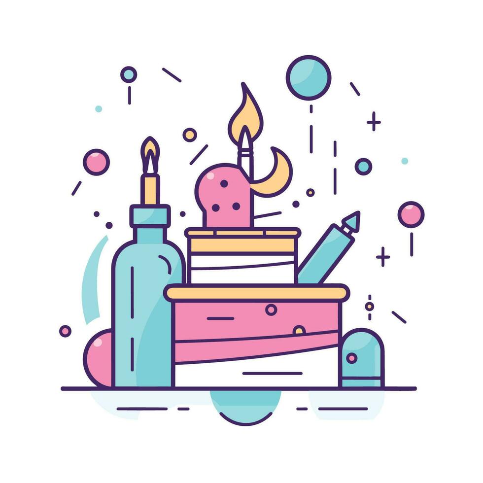 vettore di un' compleanno torta con un' illuminato candela su superiore