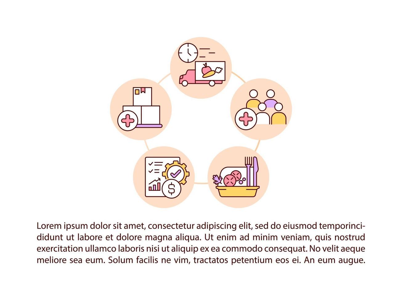 aumento del lavoro per fornire icone della linea del concetto di cibo con il testo. modello di vettore di pagina ppt con spazio di copia. brochure, rivista, elemento di design newsletter. illustrazioni lineari di cibo per studenti su bianco