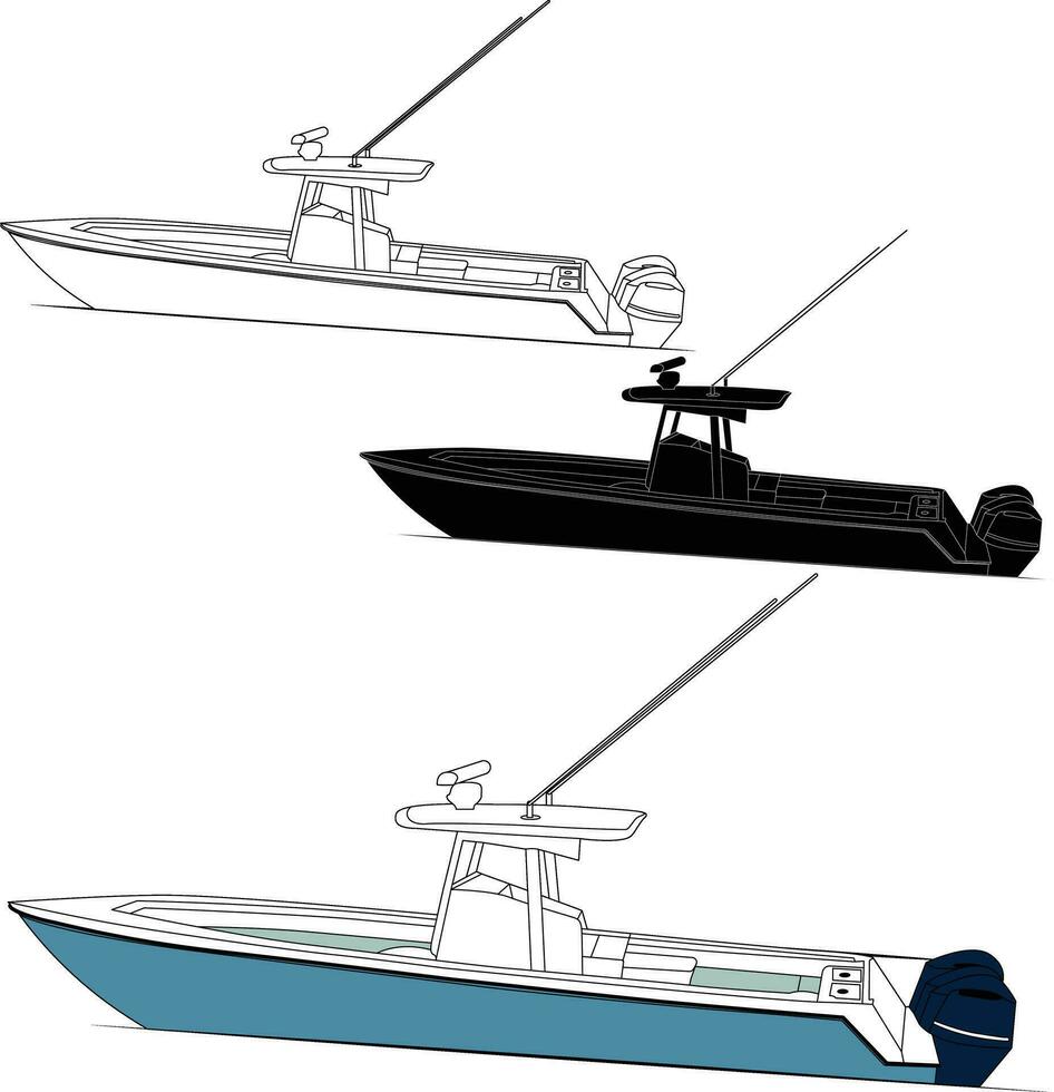 pesca barca vettore linea arte illustrazione