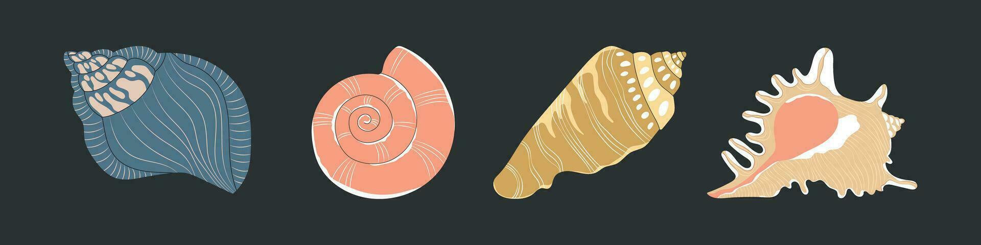 tropicale subacqueo conchiglia, mollusco, ostrica conchiglie. mano disegnato mare mollusco mollusco elemento. vettore piatto grafico design illustrazione. azione illustrazione, tutti elementi isolato.