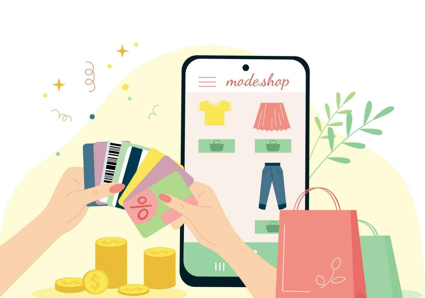 shopping carte mani composizione vettore