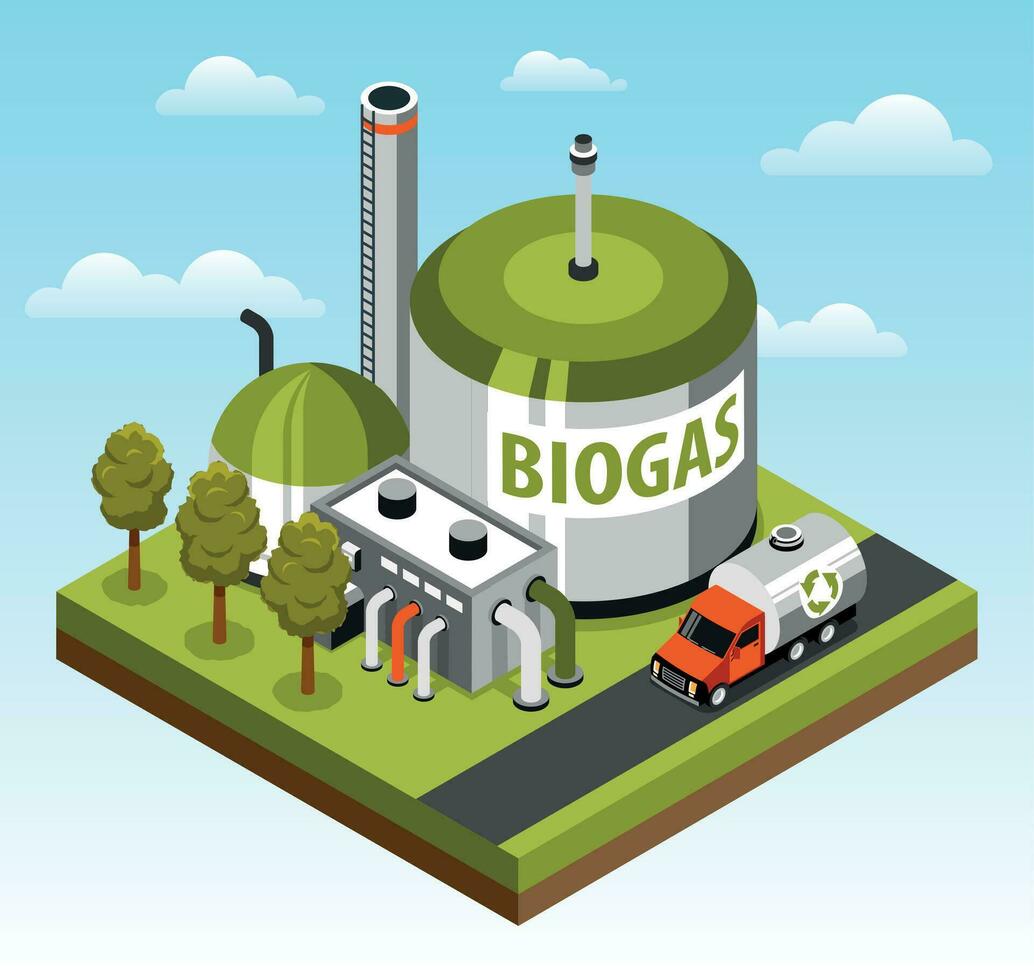 biogas fabbrica isometrico oggetto vettore