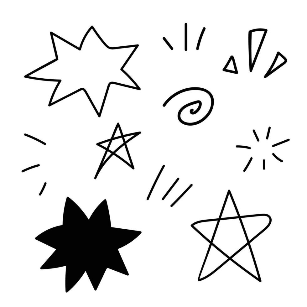 scintillare e stella mano disegnato nero e bianca per elemento, Messaggio, manifesto vettore
