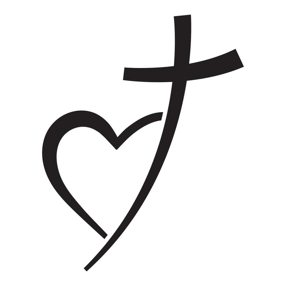 cristiano attraversare icona nel cuore forma. astratto religioso simbolo. vettore illustrazione. amore concetto.