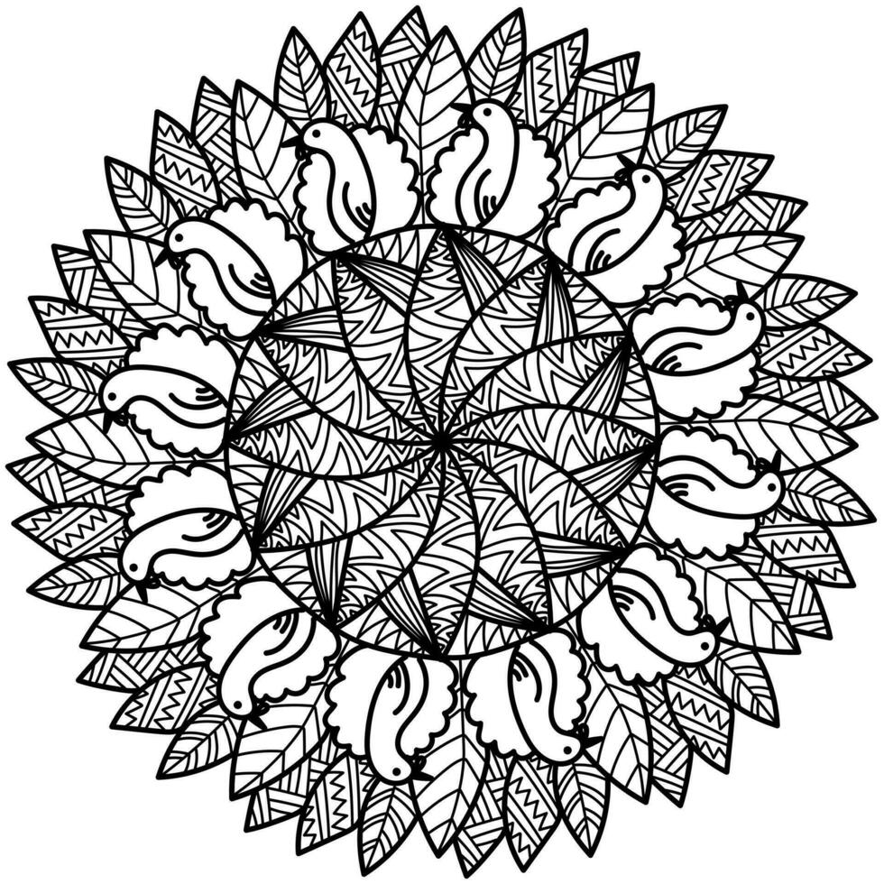 ringraziamento mandala colorazione pagina con a strisce motivi, tacchini e le foglie vettore