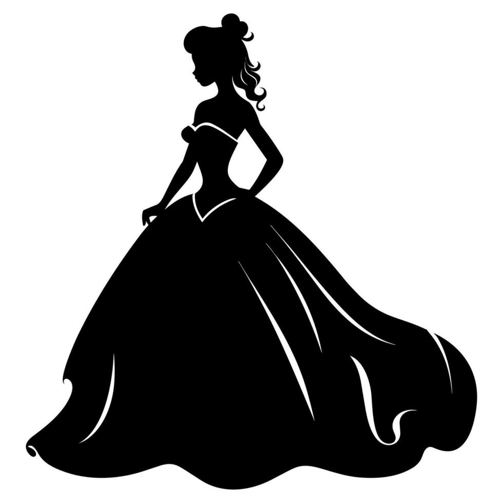 carino Principessa nero silhouette vettore