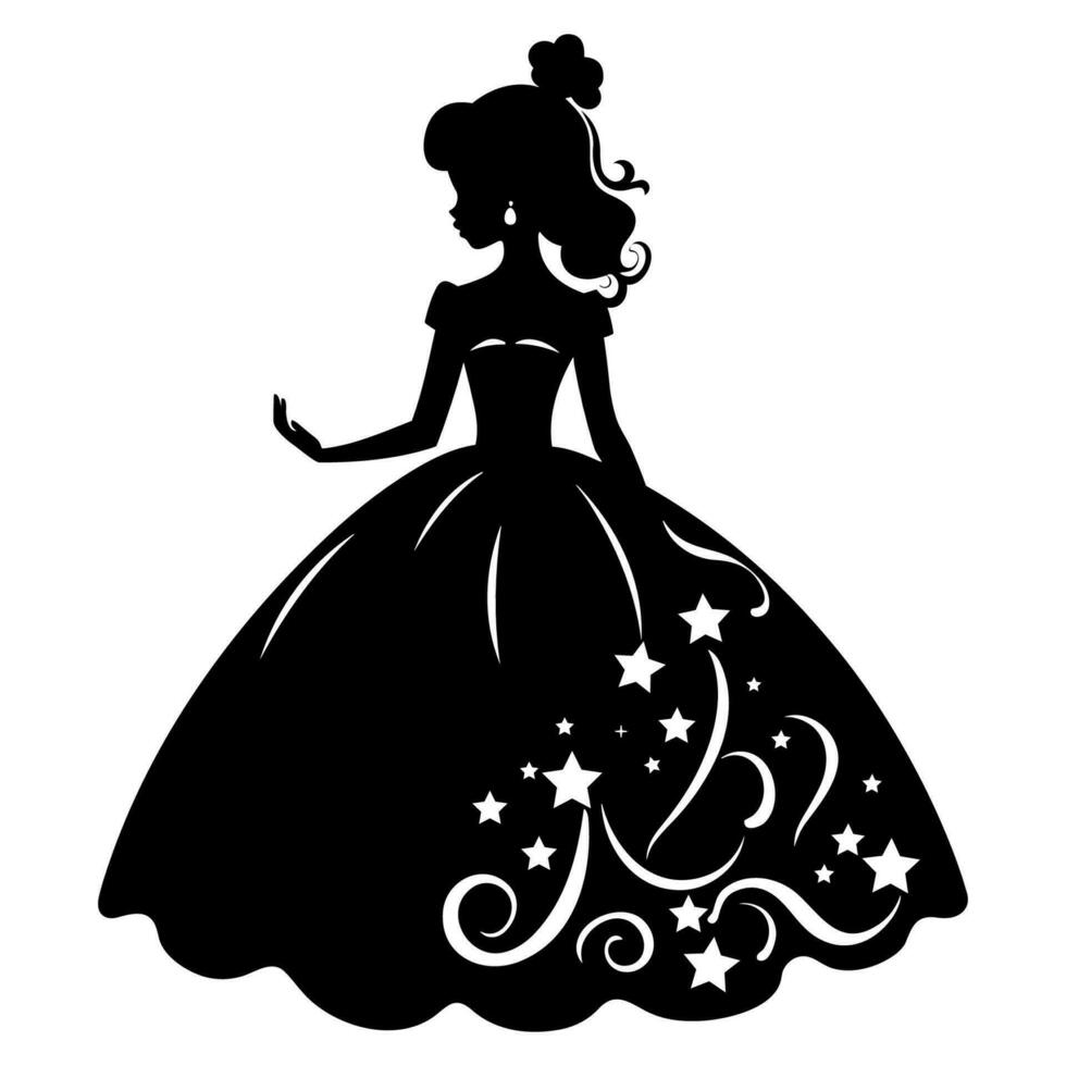 carino Principessa nero silhouette vettore