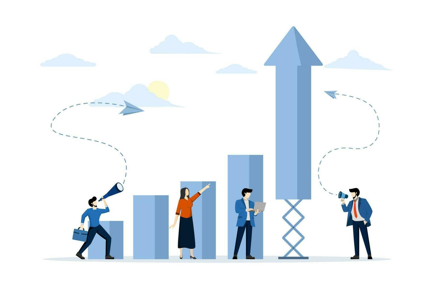 preparazione per il lanciare di un' attività commerciale progetto. carriera salire per successo, piatto colore icona, attività commerciale analisi, scalata prendere spento. piatto vettore illustrazione su un' bianca sfondo.