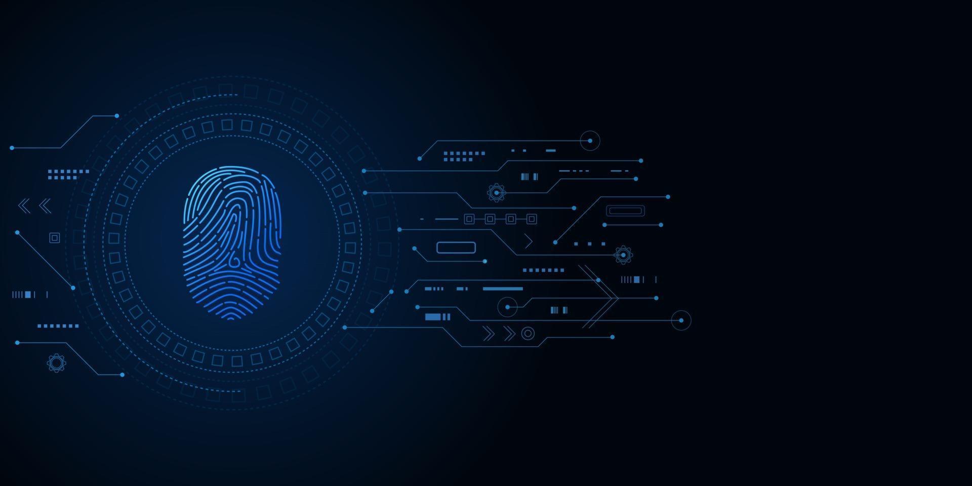scansione dell'impronta digitale, sicurezza informatica e controllo della password tramite impronte digitali, accesso con identificazione biometrica vettore