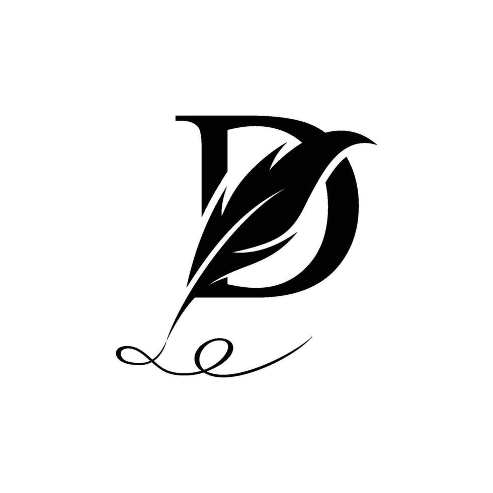 iniziale lettera d logo con piuma. di moda design concetto lusso piuma elemento e lettera d per aziendale vettore
