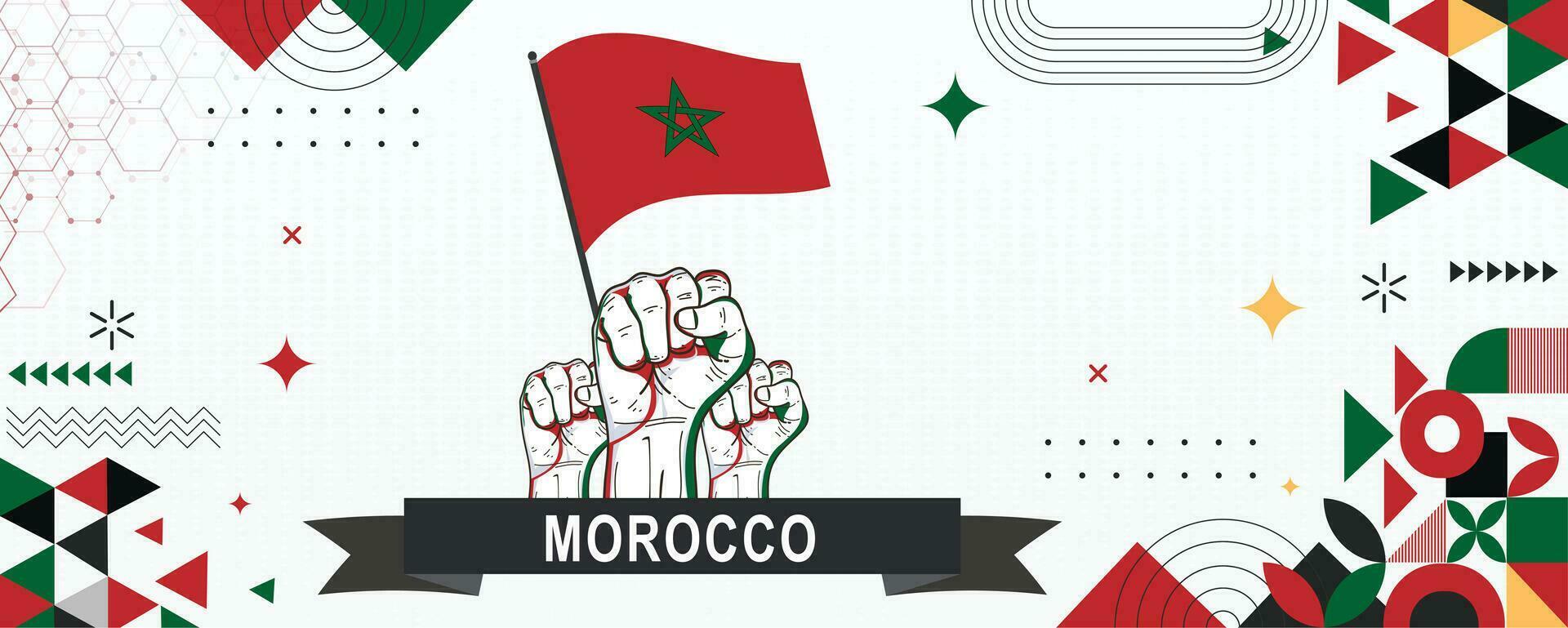 Marocco bandiera indipendenza giorno geometrico nazione ragnatela striscione. aziendale astratto sfondo design con bandiera tema. nazione vettore illustrazione