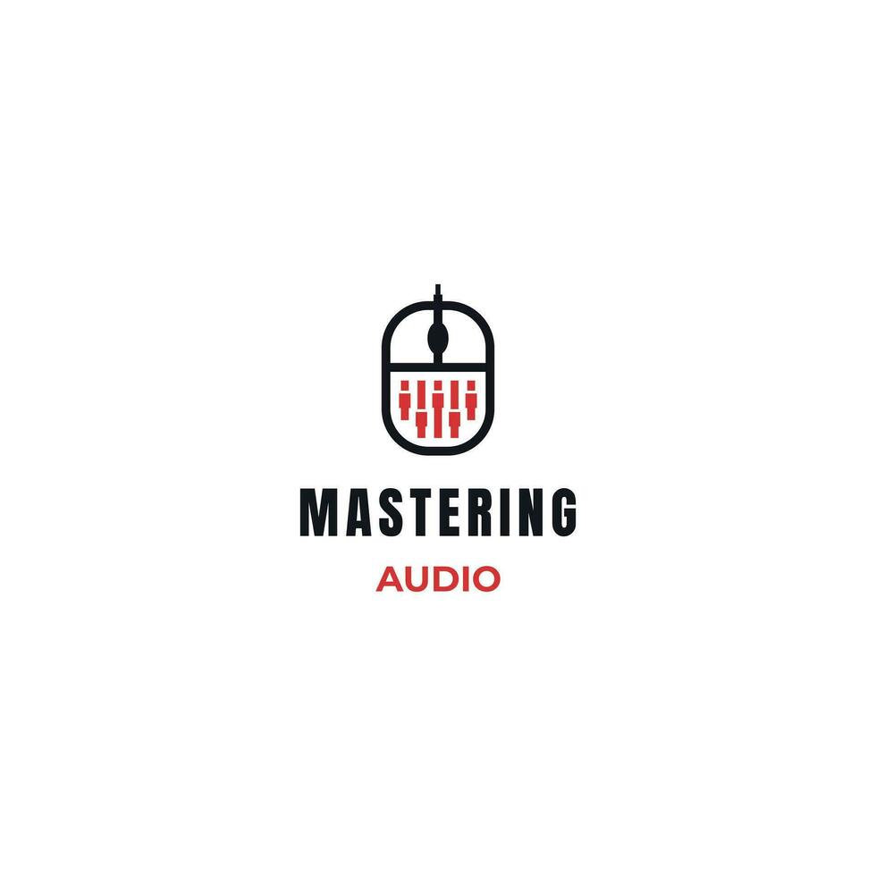 Audio mastering logo disegno, miscelatore Audio combinare con topo logo design moderno concetto vettore