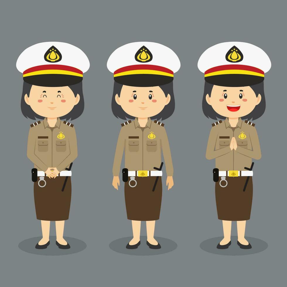 indonesiano polizia personaggio con vario espressione vettore