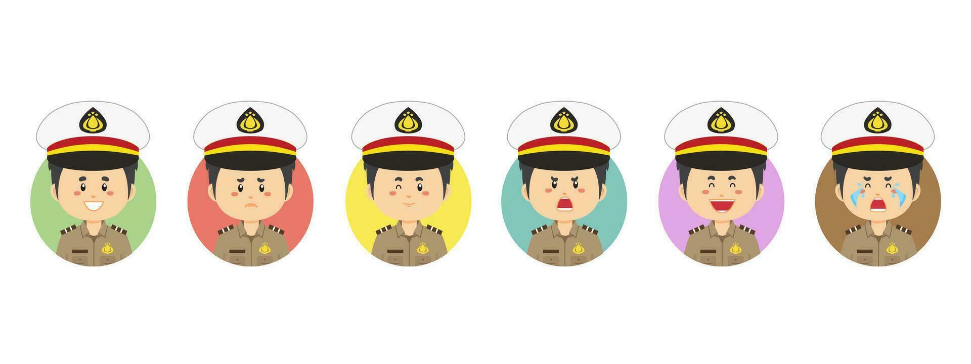 indonesiano polizia avatar con vario espressione vettore