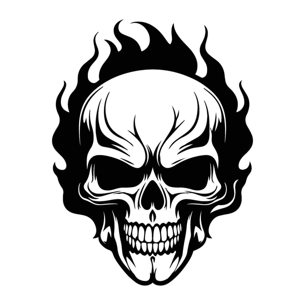 cranio con fiamme, ardente cranio, fuoco cranio icona vettore