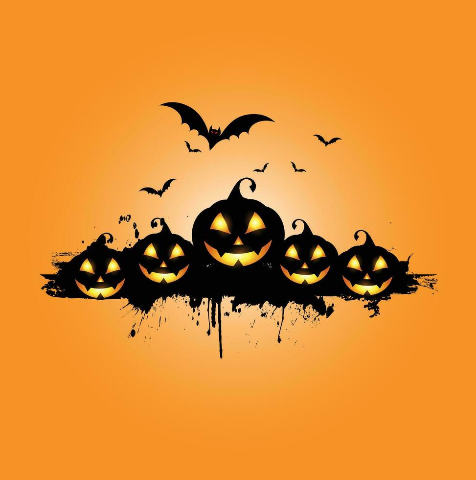 Halloween concetto, contento Jack o lanterna con Ali volante tra zucche su arancia colore sfondo, minimo stile, 3d rendere vettore