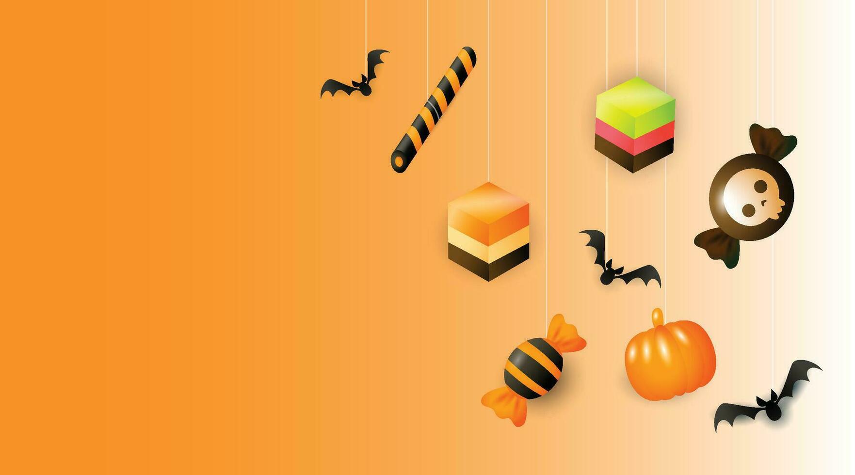 Halloween concetto, contento Jack o lanterna con Ali volante tra zucche su arancia colore sfondo, minimo stile, 3d rendere vettore