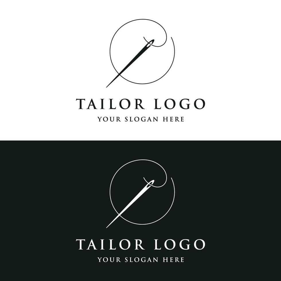 sarto logo modello design con ago e filo concetto.logo per sarto, abbigliamento, boutique. vettore