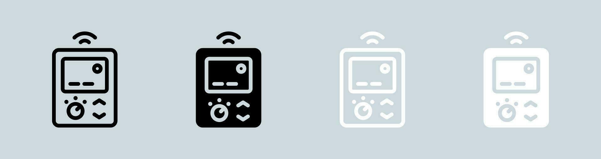 termostato icona impostato nel nero e bianca. temperatura tecnologia segni vettore illustrazione.