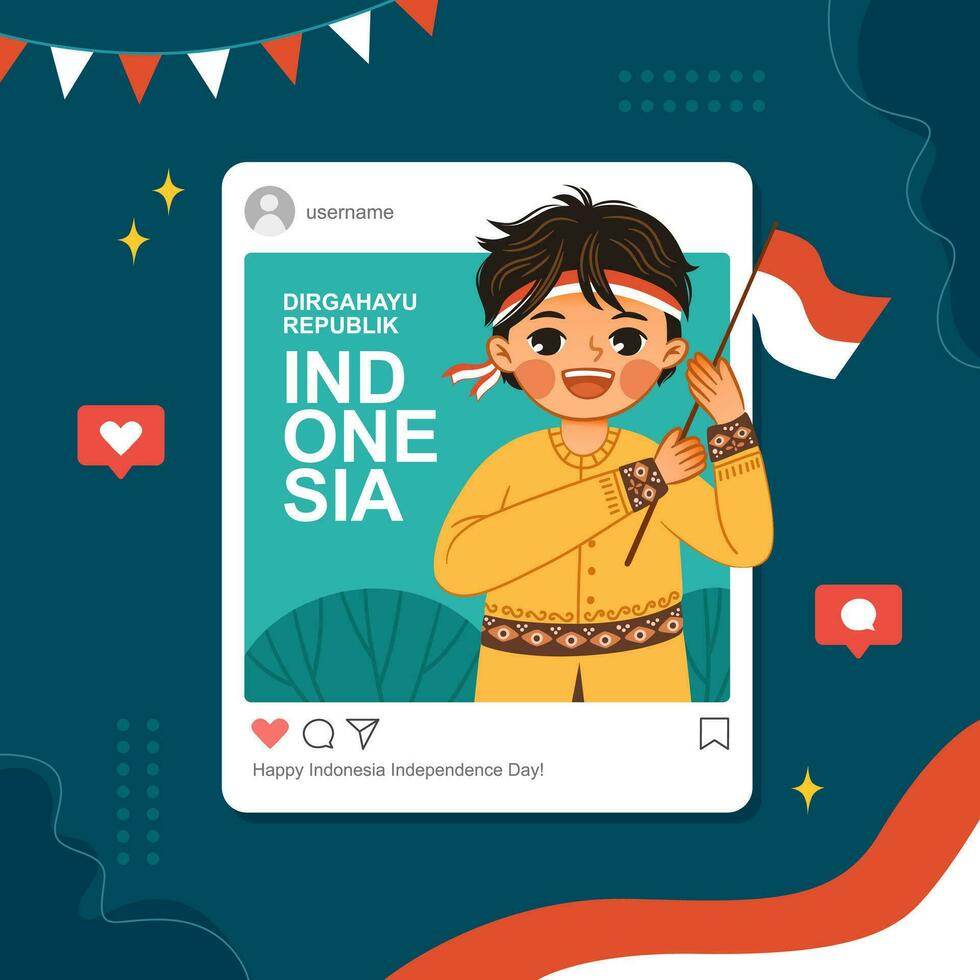 uomo indossare indonesiano tradizionale costume Tenere indonesiano bandiera celebrare capanna RI vettore