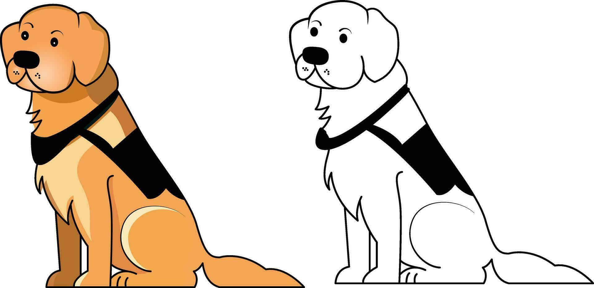 emotivo supporto cane con imbracatura vettore illustrazione , Lavorando cane seduta su il terra colorato e linea disegno vettore Immagine