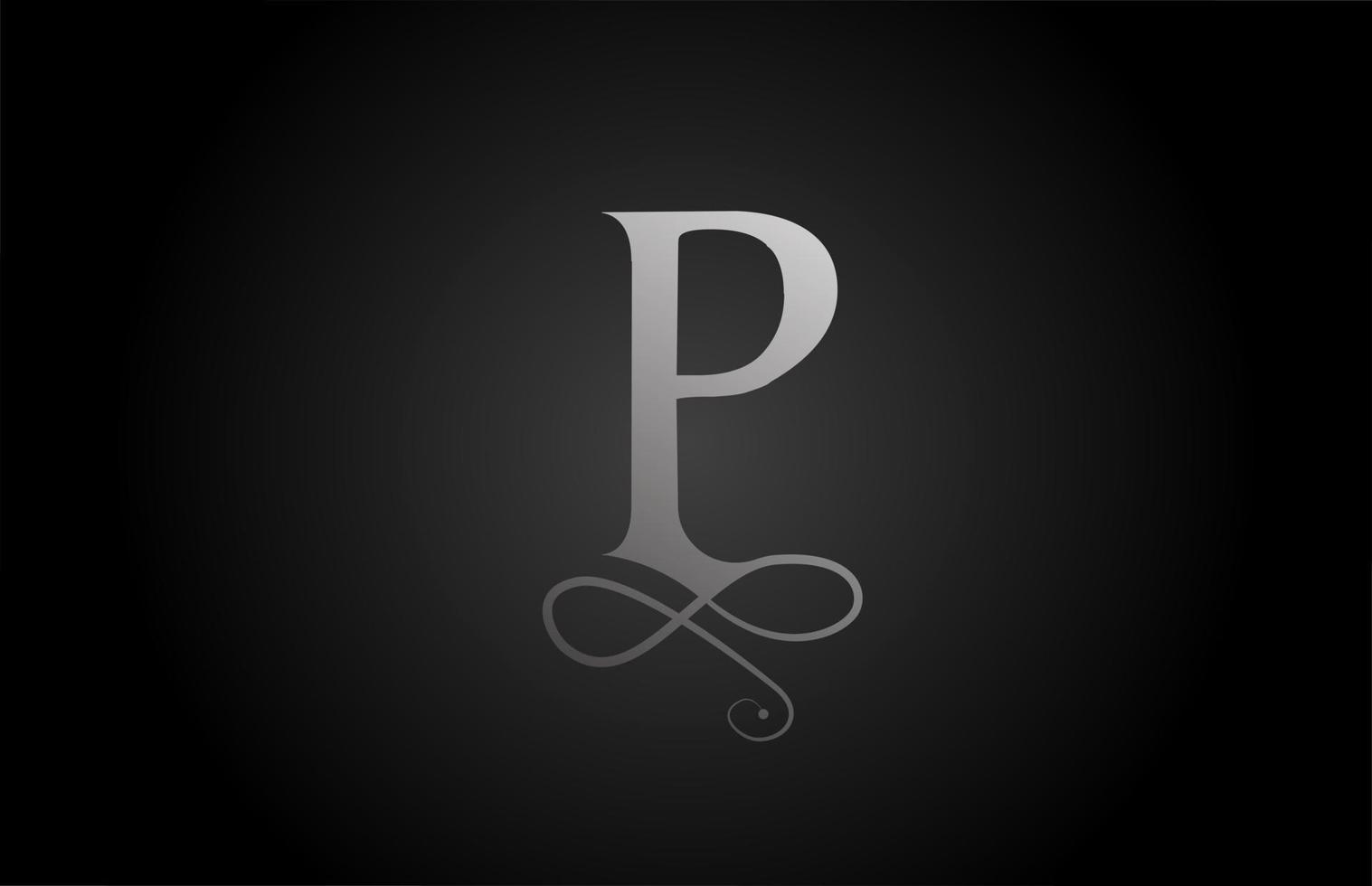 p bianco e nero elegante monogramma ornamento alfabeto lettera logo icona per il lusso. design aziendale e aziendale di brading per prodotti aziendali vettore