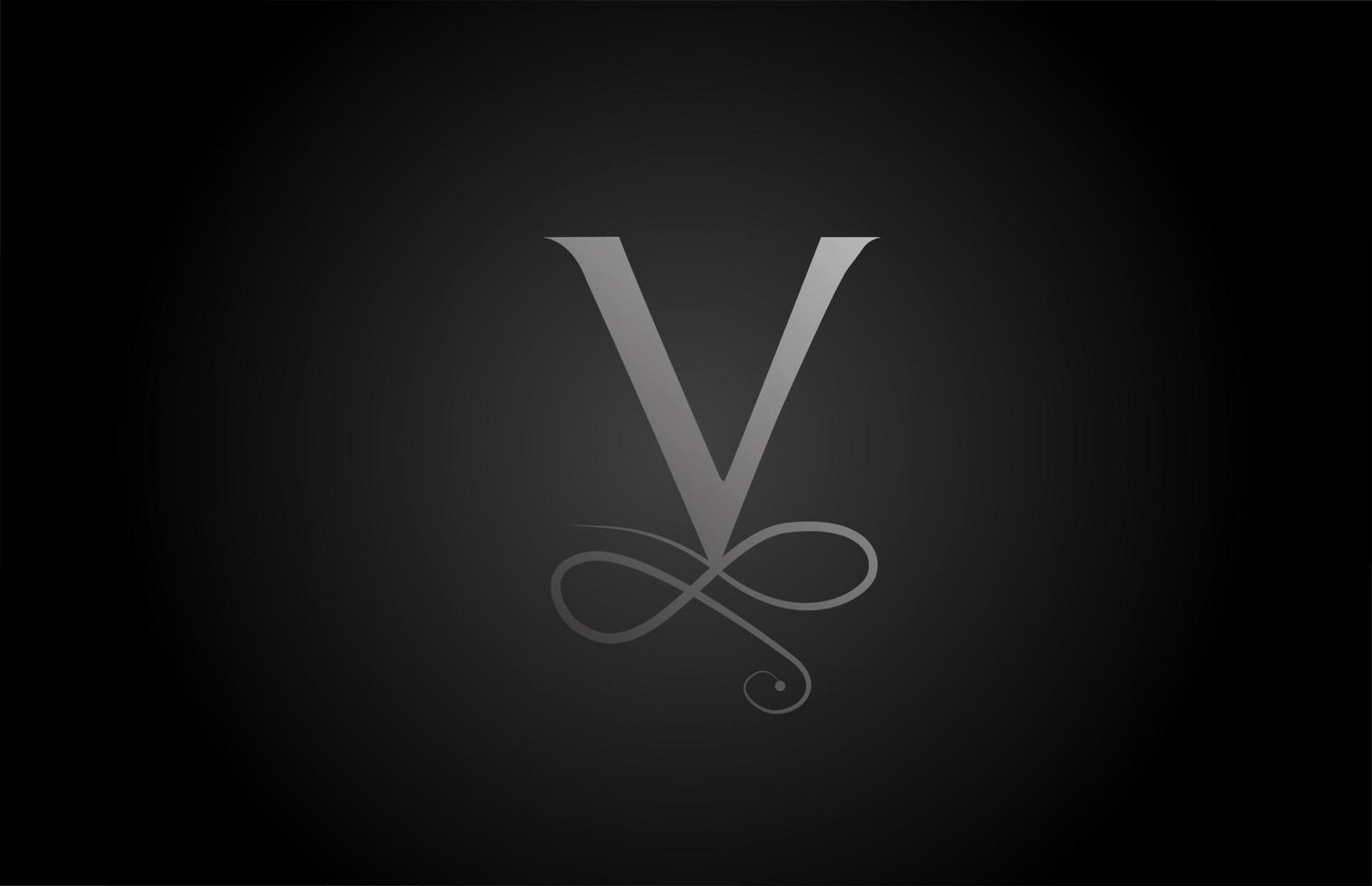 v in bianco e nero elegante monogramma ornamento alfabeto lettera logo icona per il lusso. design aziendale e aziendale di brading per prodotti aziendali vettore
