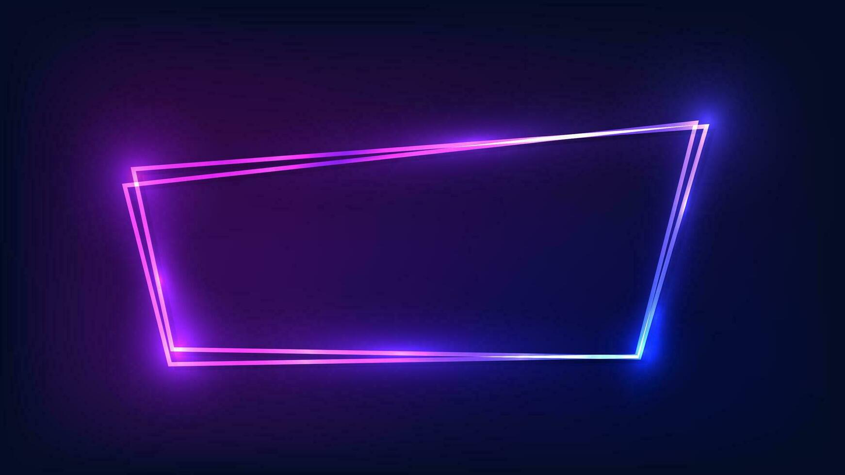 doppia cornice neon con effetti brillanti su sfondo scuro. sfondo techno luminoso vuoto. illustrazione vettoriale. vettore