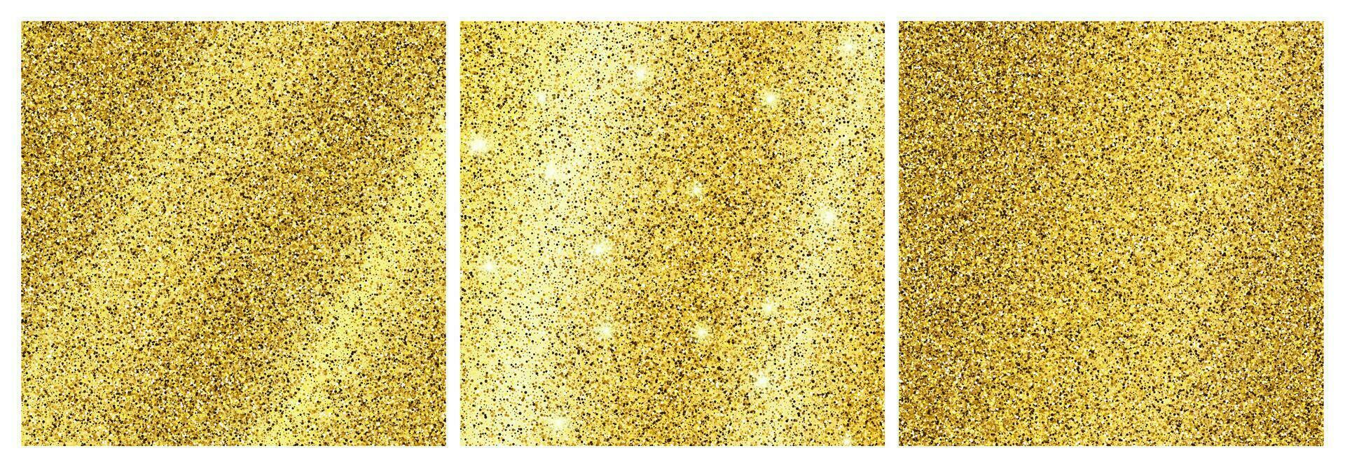 impostato di tre d'oro luccicante sfondi con oro scintille e luccichio effetto. vuoto spazio per il tuo testo. vettore illustrazione