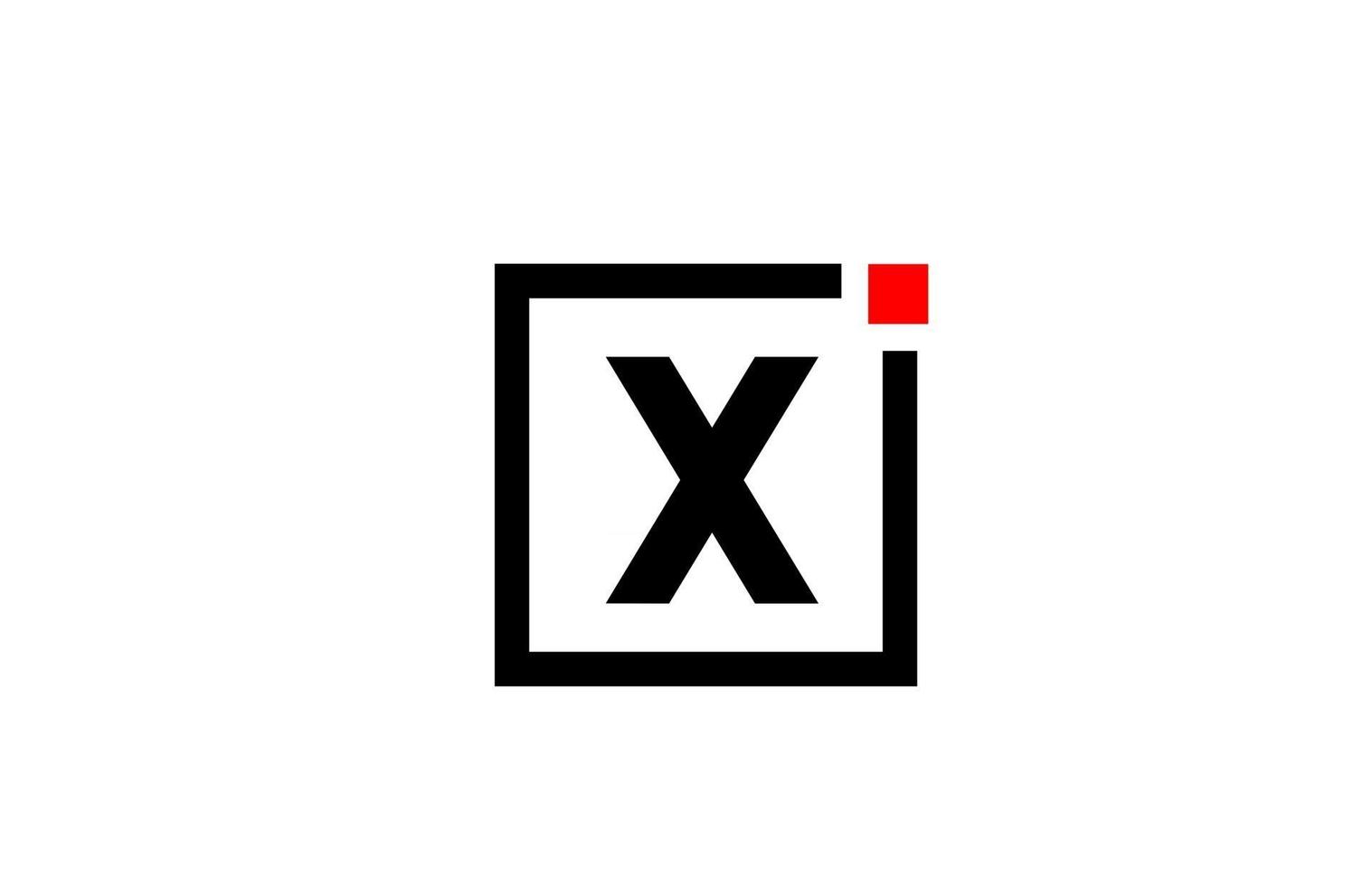 x icona del logo della lettera dell'alfabeto in bianco e nero. design aziendale e aziendale con punto quadrato e rosso. modello di identità aziendale creativa vettore