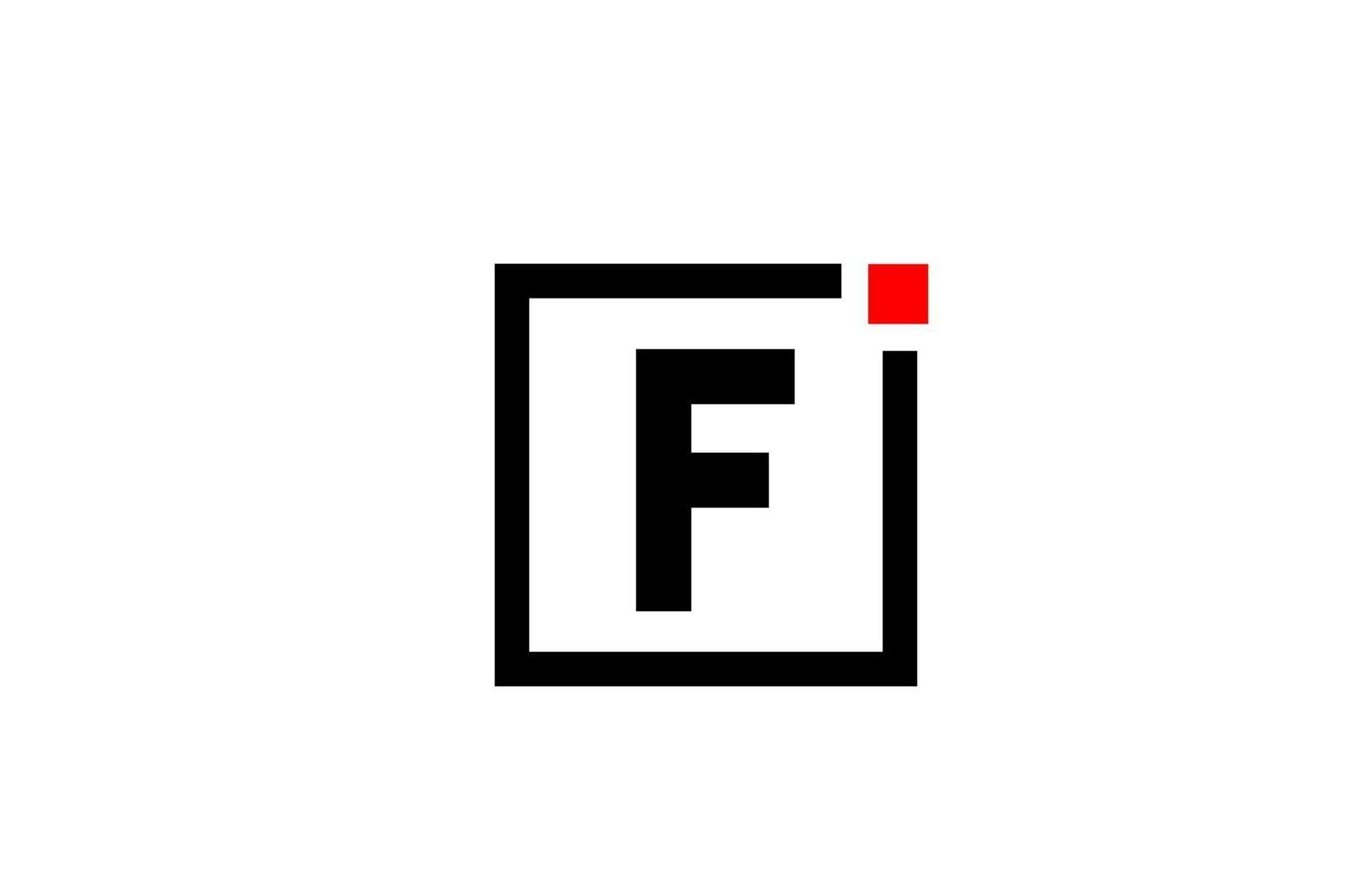 f icona del logo della lettera dell'alfabeto in bianco e nero. design aziendale e aziendale con punto quadrato e rosso. modello di identità aziendale creativa vettore