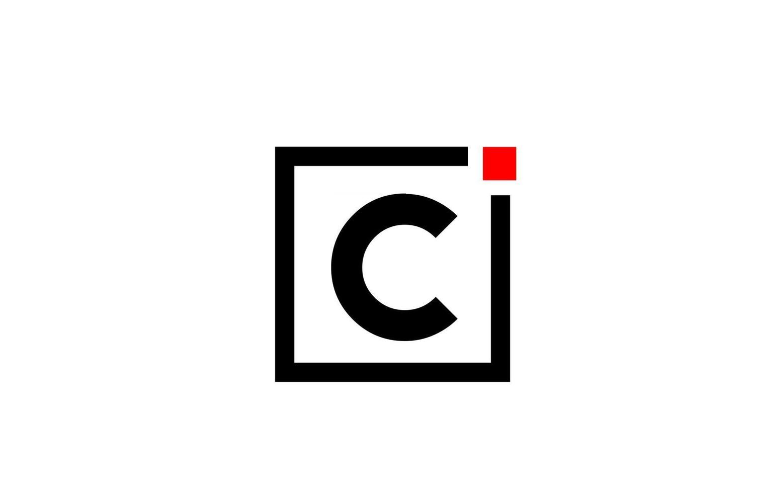 c alfabeto lettera logo icona in bianco e nero. design aziendale e aziendale con punto quadrato e rosso. modello di identità aziendale creativa vettore