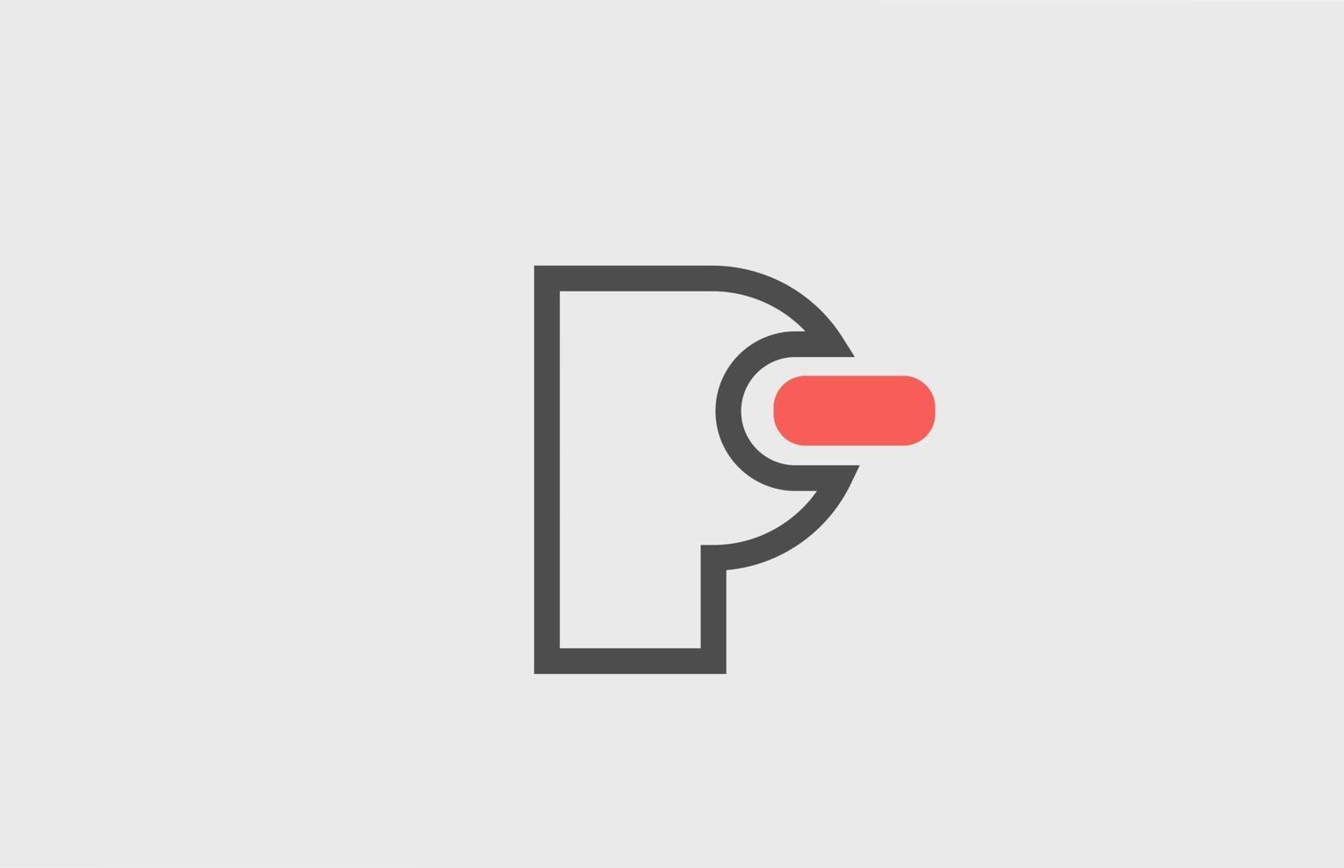 icona del logo della lettera dell'alfabeto grigio rosa p. disegno geometrico per l'identità aziendale con la linea vettore