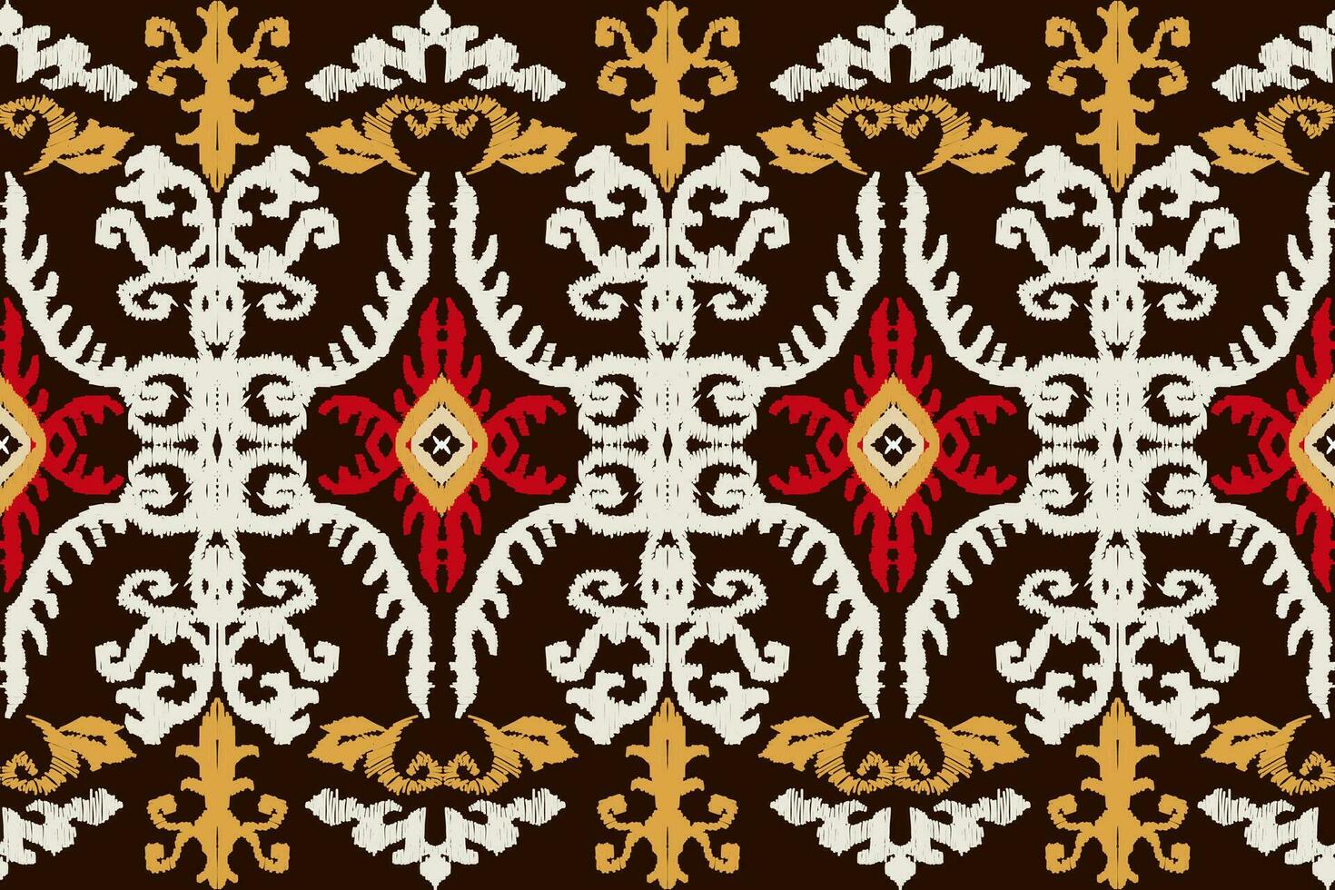 astratto ikat arte senza soluzione di continuità modello popolare ricamo su un' Marrone sfondo azteco geometrico arte Stampa design per tappeti, sfondi, vestiario, avvolge, tessuti, copertine, tessile vettore