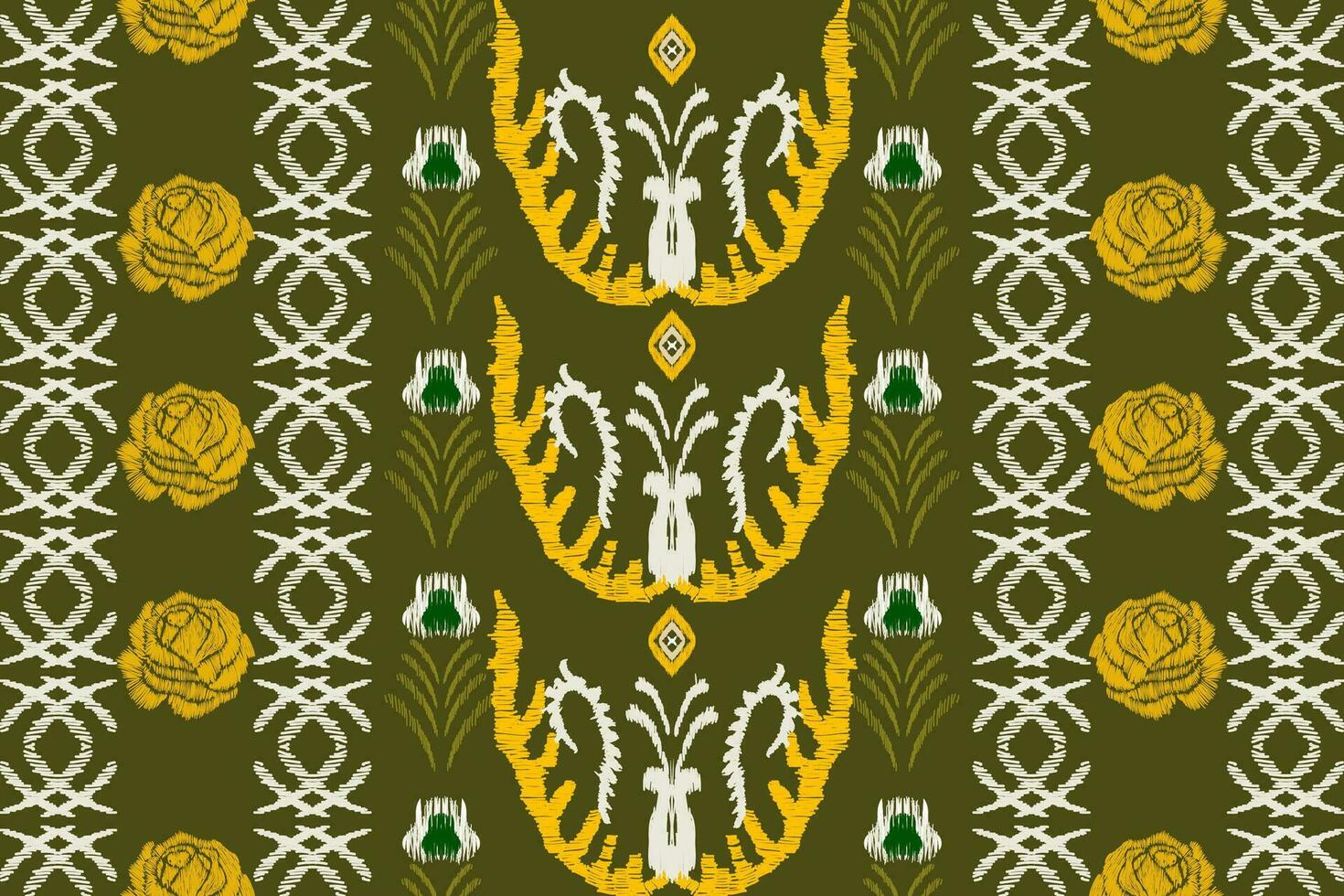 senza soluzione di continuità ikat ripete moderno fatto a mano batik design. su un' verde sfondo, Vintage ▾ stile. vettore