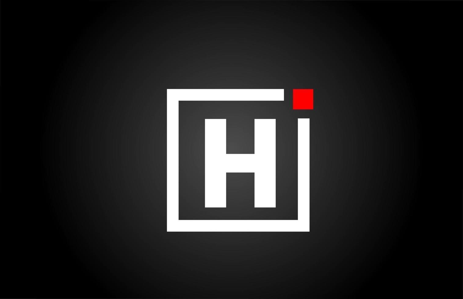 icona del logo della lettera dell'alfabeto h in colore bianco e nero. design aziendale e aziendale con punto quadrato e rosso. modello di identità aziendale creativa vettore