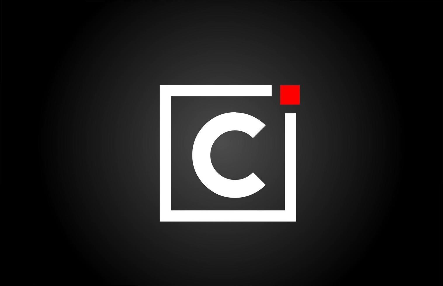 c alfabeto lettera logo icona in bianco e nero. design aziendale e aziendale con punto quadrato e rosso. modello di identità aziendale creativa vettore