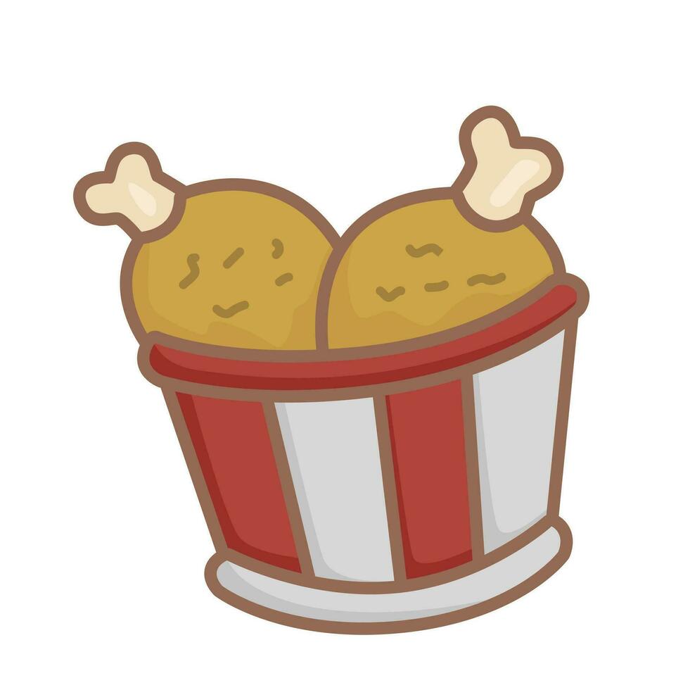 pollo secchio cibo cartone animato illustrazione vettore clipart etichetta