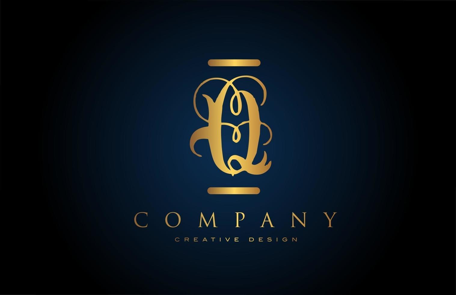 icona del logo della lettera dell'alfabeto dell'oro q vintage per società e affari. intrecciatura e scritte con un design dorato creativo vettore