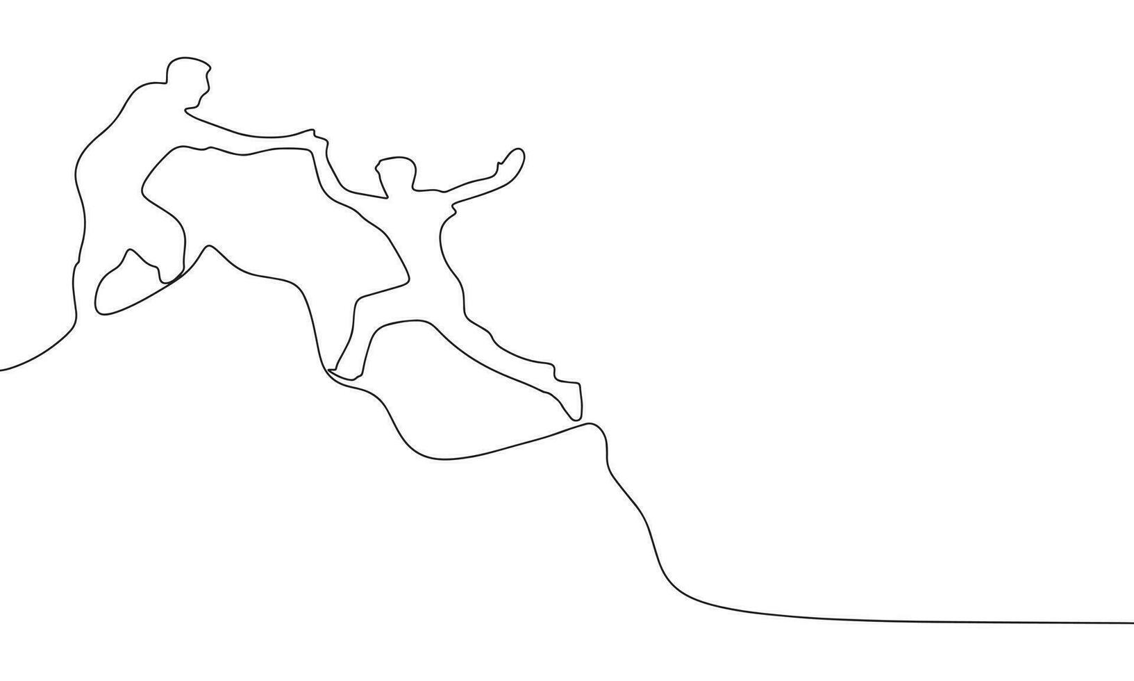 Aiuto scalata per il superiore. uno linea continuo concetto attività commerciale striscione. linea arte vettore illustrazione. schema silhouette con copia spazio.