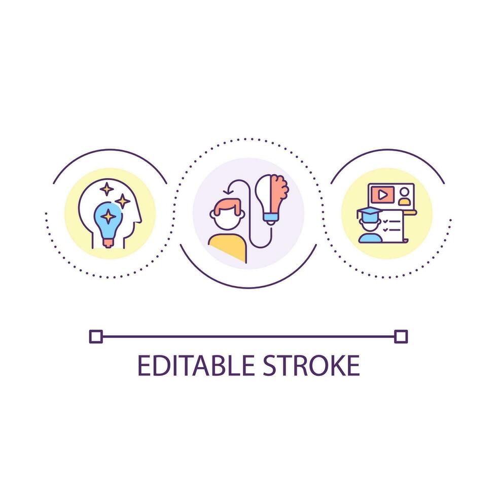 creare idee ciclo continuo concetto icona. formazione scolastica processi. se stesso sviluppo. personale crescita. di brainstorming astratto idea magro linea illustrazione. isolato schema disegno. modificabile ictus vettore