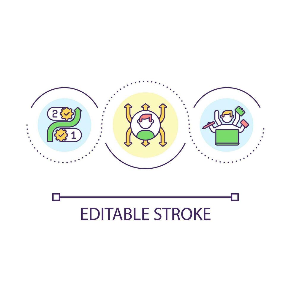 multitasking abilità ciclo continuo concetto icona. alto prestazione. produttivo flusso di lavoro. se stesso gestione astratto idea magro linea illustrazione. isolato schema disegno. modificabile ictus vettore