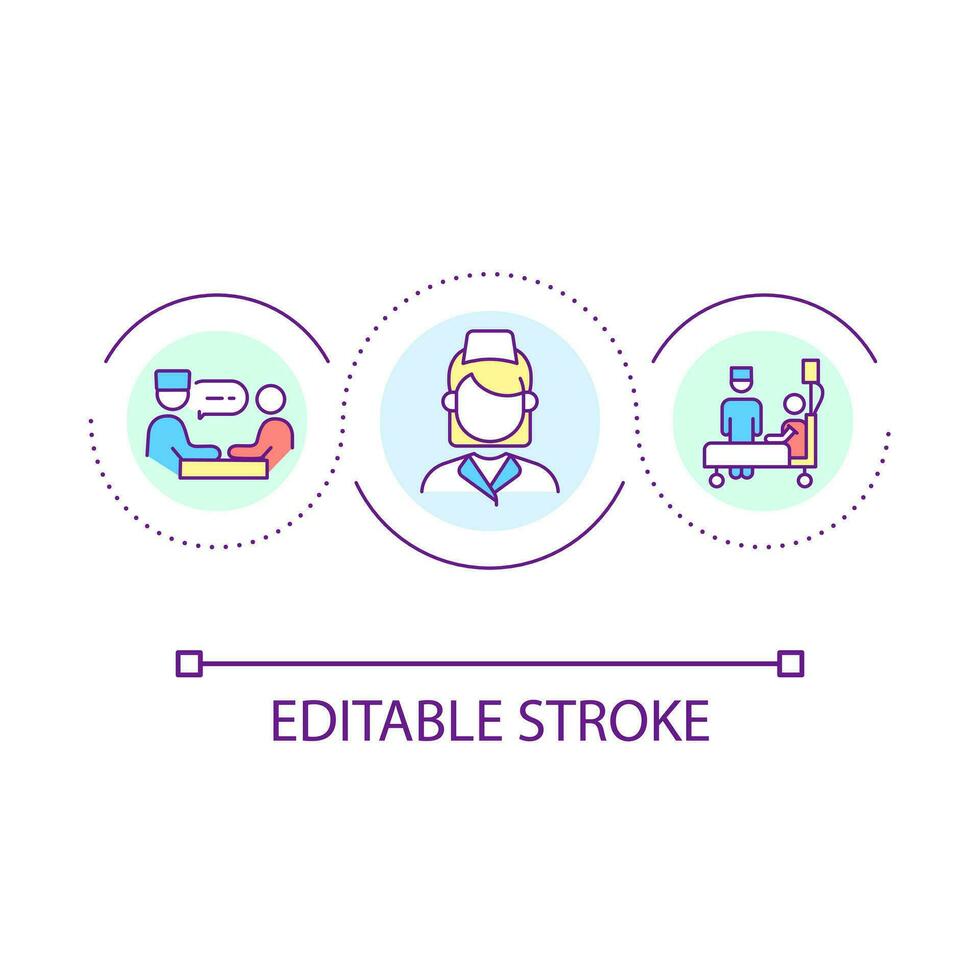 clinico servizio ciclo continuo concetto icona. ricovero. emergenza medico aiuto. ricoverato trattamento astratto idea magro linea illustrazione. isolato schema disegno. modificabile ictus vettore